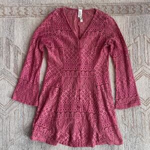 90s Sheer Lace Dress Bell Sleeve Boho Fairycore Romantic Women L